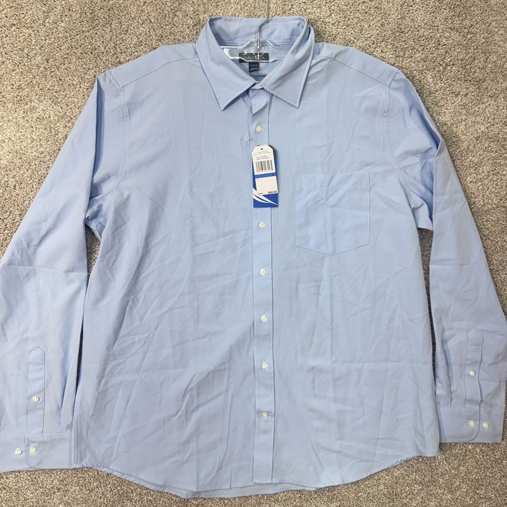 Nautica Shirt Mens XL NUFEB021 Blue Performance Stretch Button-Down NEW